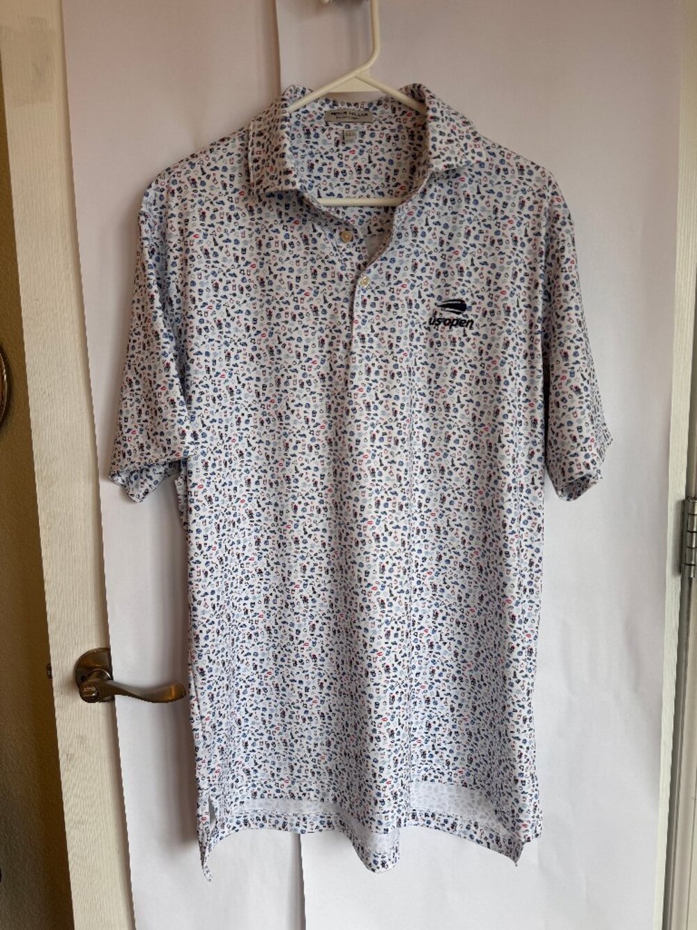 Peter Millar Summer Comfort US Open NYC Print Polo Shirt Men’s Fits like Large